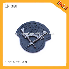 LB340 Custom black brand embossed leather patch with metal for jeans/pants/coat